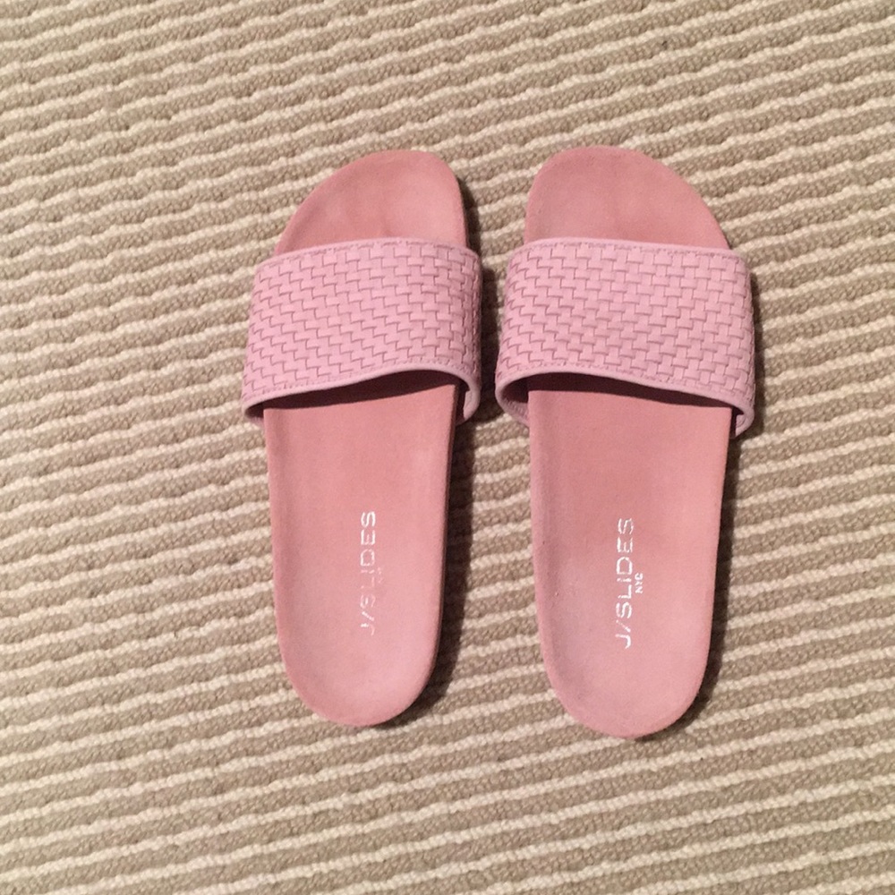 J/Slides pink woven slides.